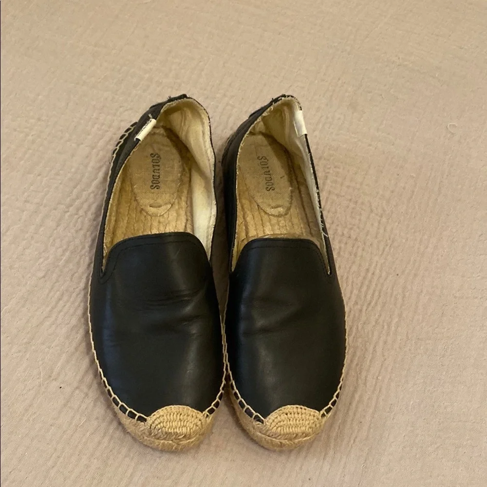 Soludos Classic Black Leather Espadrilles. Size 10